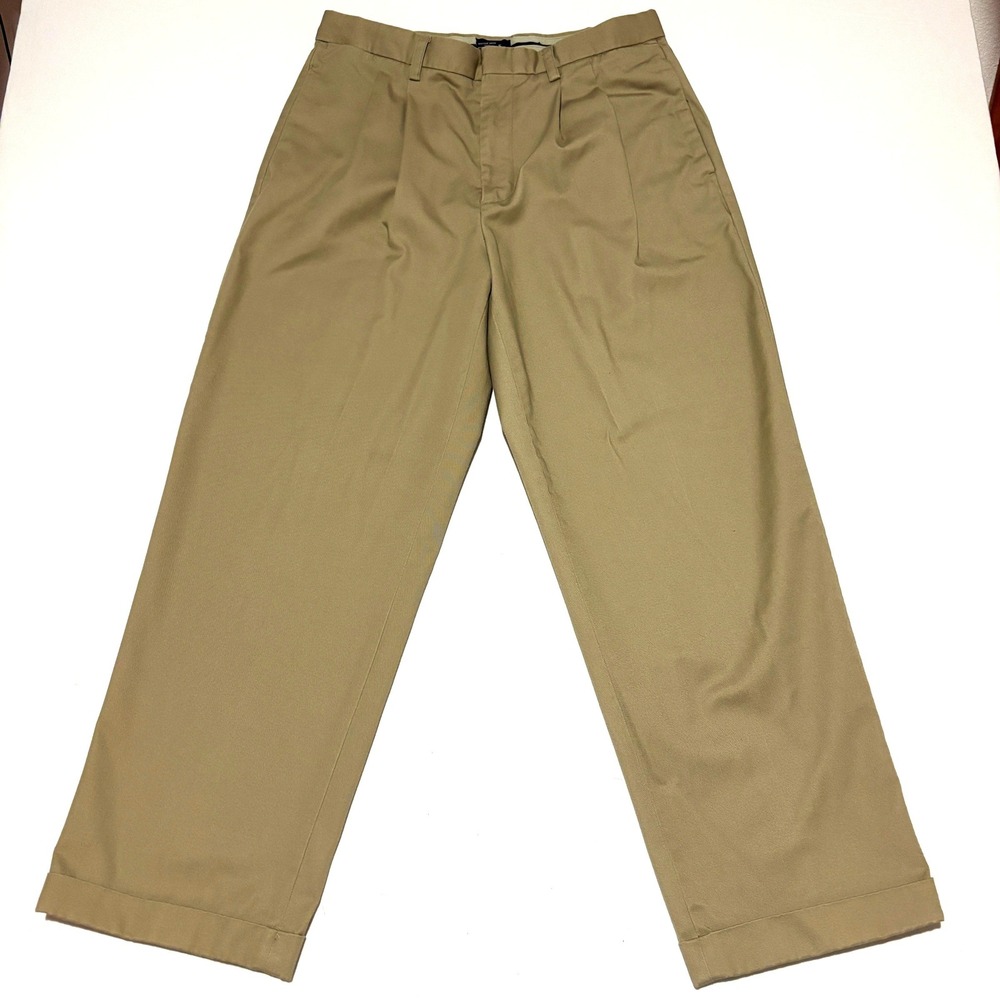 G H Bass Co Mens Khaki Pleated Relaxed Fit Dress Pants‎ Size 34x30 - Picture 2 of 7